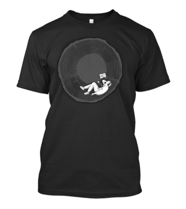 Feel Calm And Peaceful Lying In Vinyl Record Groove Listening To Music With Headphones T-Shirt