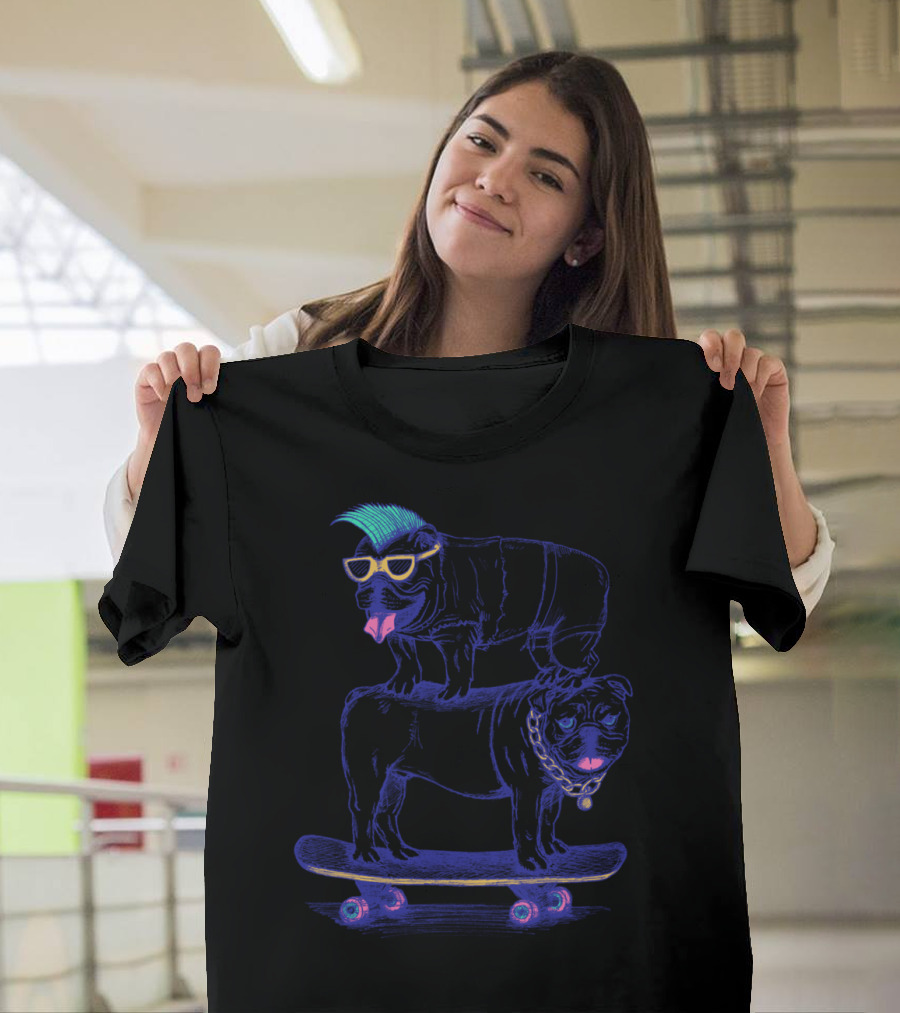 Neon Punk Dogs Skateboarding Stacked Challenge T-Shirt