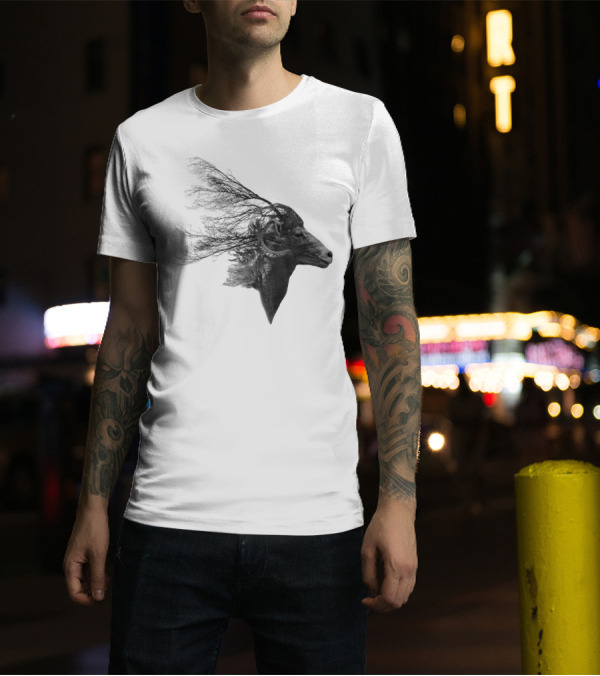 Double Exposed Mountain Goat Branches Fusion T-Shirt