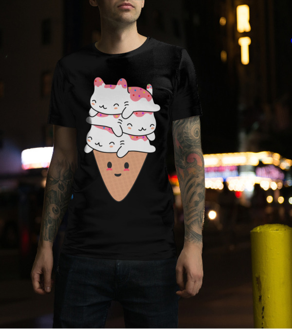 Cat Ice Cream Stacked Kawaii Cone With Sprinkles T-Shirt
