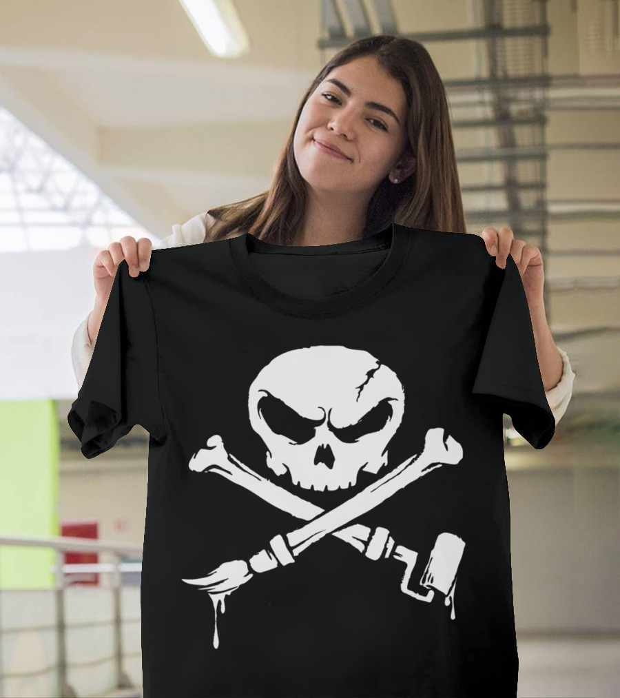 Artist To The Bone Skull with Paintbrush and Roller Crossbones T-Shirt