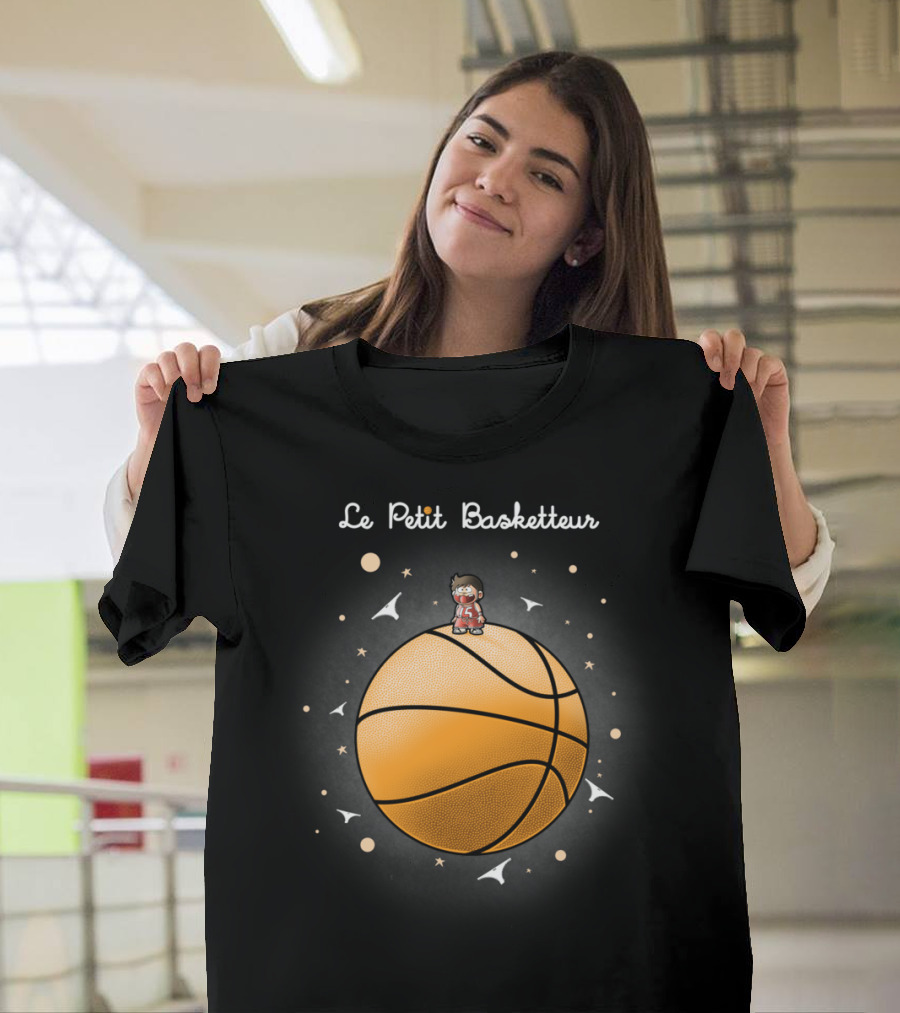 Le Petit Basketteur Floating on Basketball Planet with Stars T-Shirt