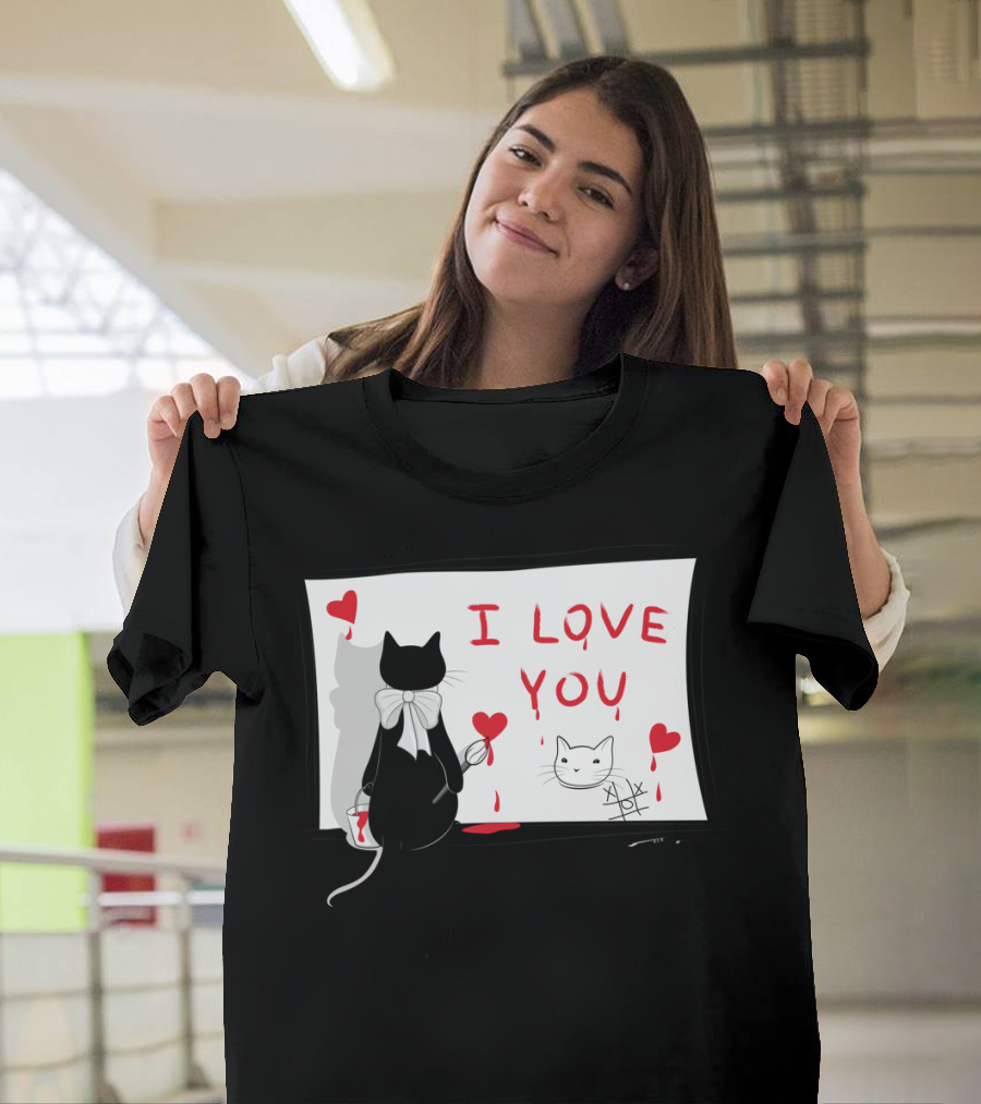 I Love You Cat Painting Hearts T-Shirt