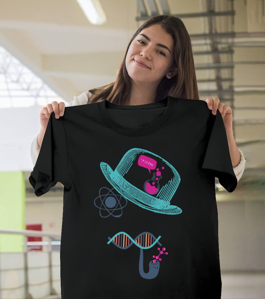 Science Moustache DNA Molecule Hat Chemistry Pipe Atom T-Shirt
