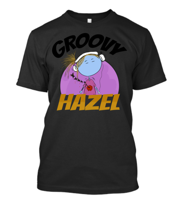 GROOVY HAZEL Headphones Purple Background Butterflies Red Flower T-Shirt