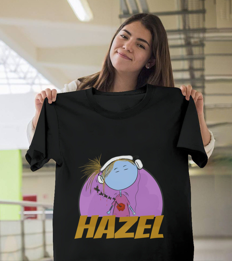 GROOVY HAZEL Headphones Purple Background Butterflies Red Flower T-Shirt