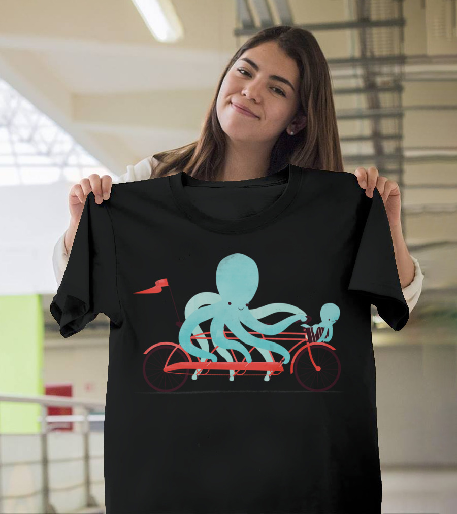 My Red Bike with Octopus and Baby on Tandem Bicycle T-Shirt