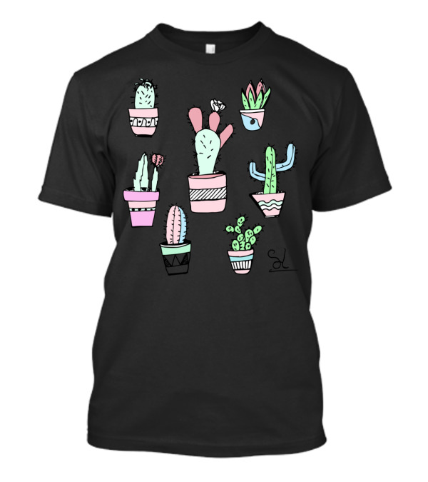 Cactus Hand Draw Pastel Potted Succulents T-Shirt
