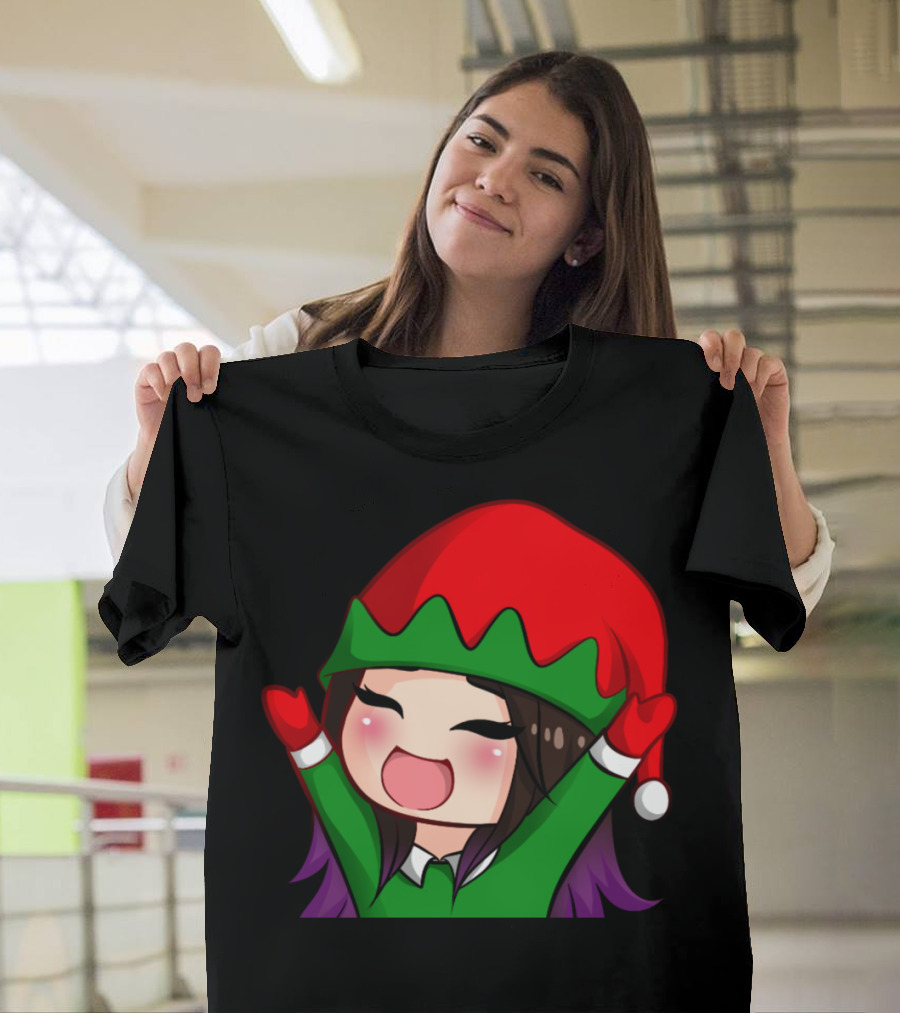 FhaeYas Holiday Cute Festive Cheerful Character in Red and Green Santa Hat T-Shirt