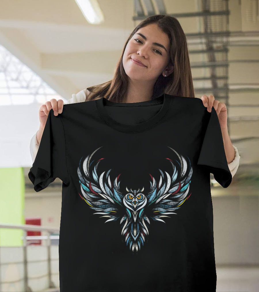 Rising Owl Intricate Feathered Wings T-Shirt