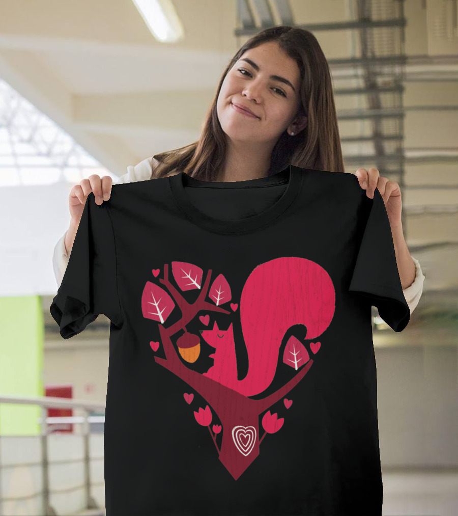 Nuts About You Squirrel Heart Tree Acorn Love T-Shirt