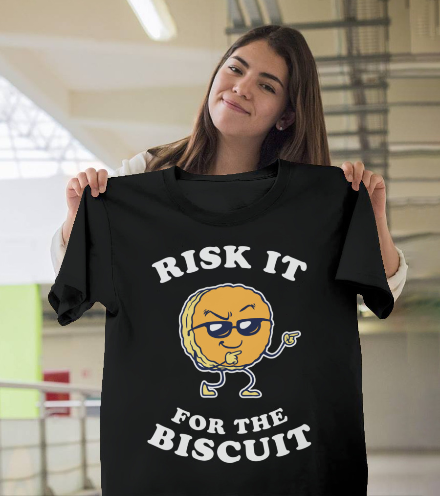 Risk It For The Biscuit Cool Sunglasses Pointing Cartoon T-Shirt