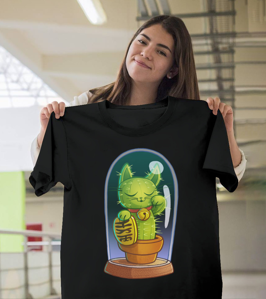 Lucky Cat Cactus in Glass Dome T-Shirt