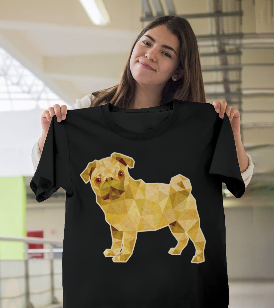 Pug Dog Golden Low Polygon T-Shirt