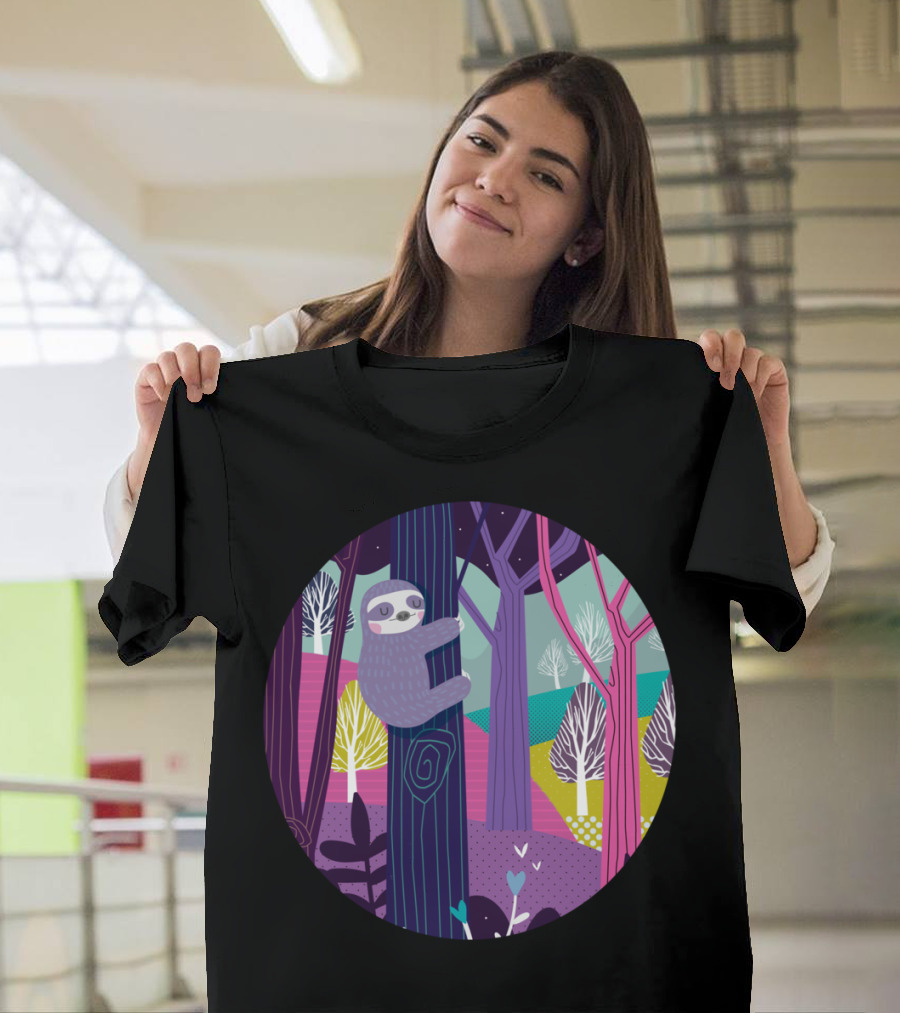 Sloth In The Colorful Woods Forest Scene T-Shirt