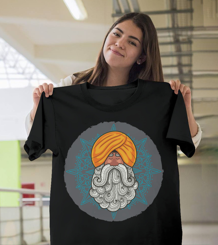 Guru Mandala Orange Turban White Beard T-Shirt