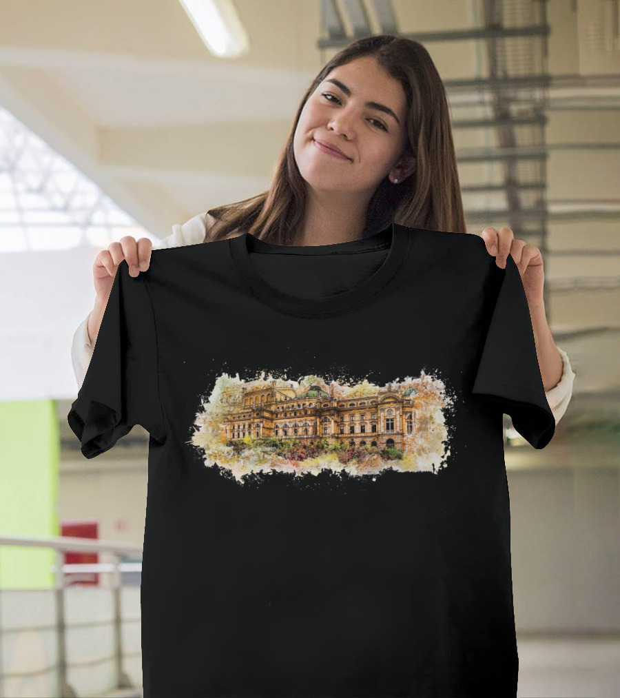 Slowacki Theatre Cracow Architectural Watercolor Splash T-Shirt