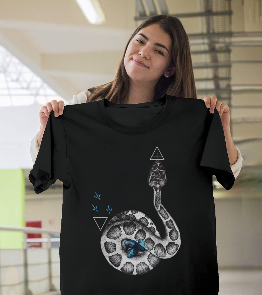 Convergence of the Serpent and Blue Butterfly with Geometric Triangles T-Shirt