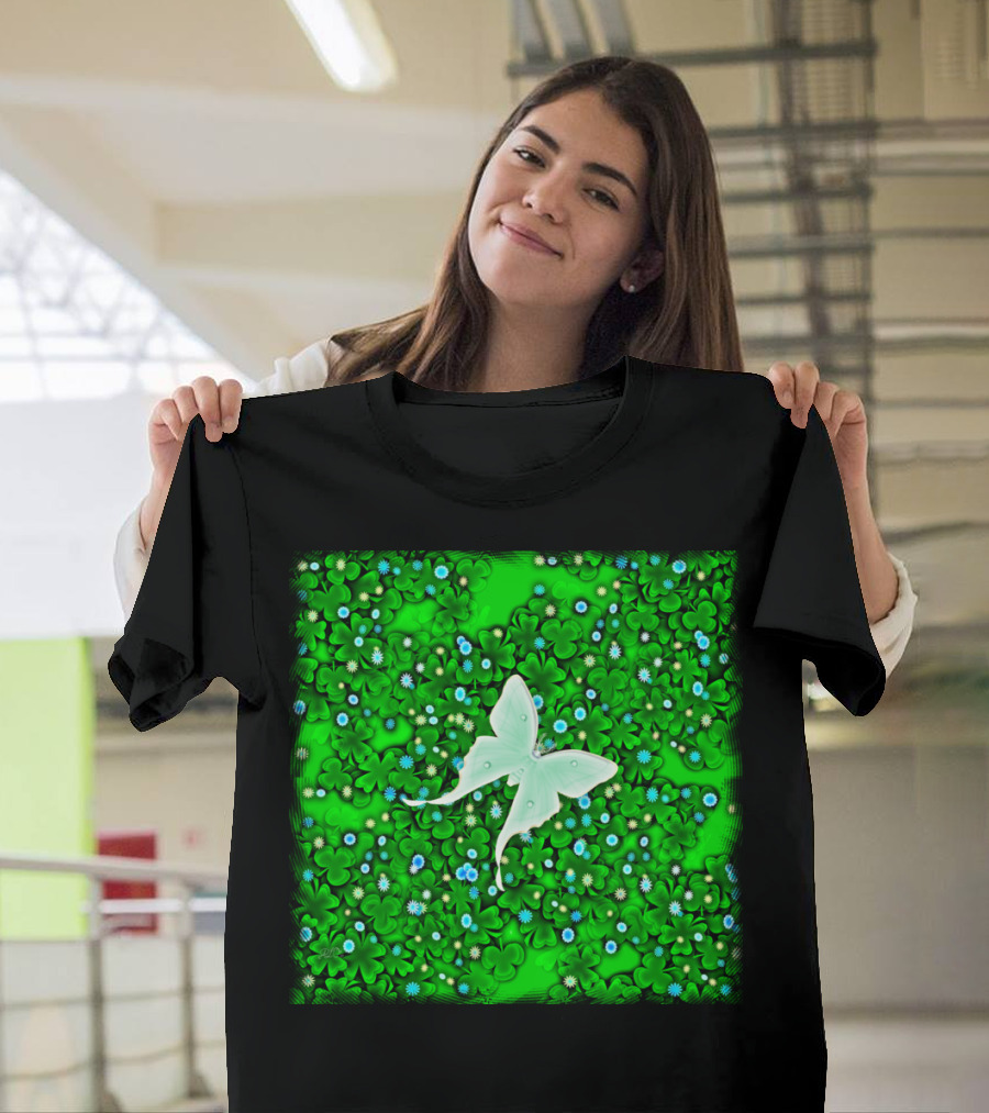 Luna Clover Dream Butterfly Amidst Lush Green Clovers T-Shirt