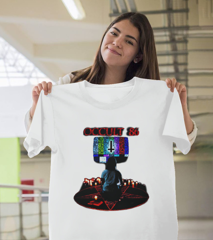 OCCULT 86 Pentagram Ritual with Inverted Cross and Static TV T-Shirt