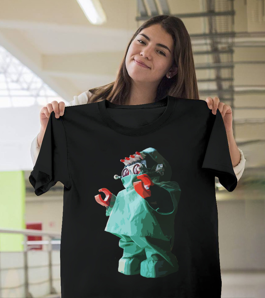 Doctorbot Surgeon Figure with Red Robotic Details in Green Scrubs T-Shirt