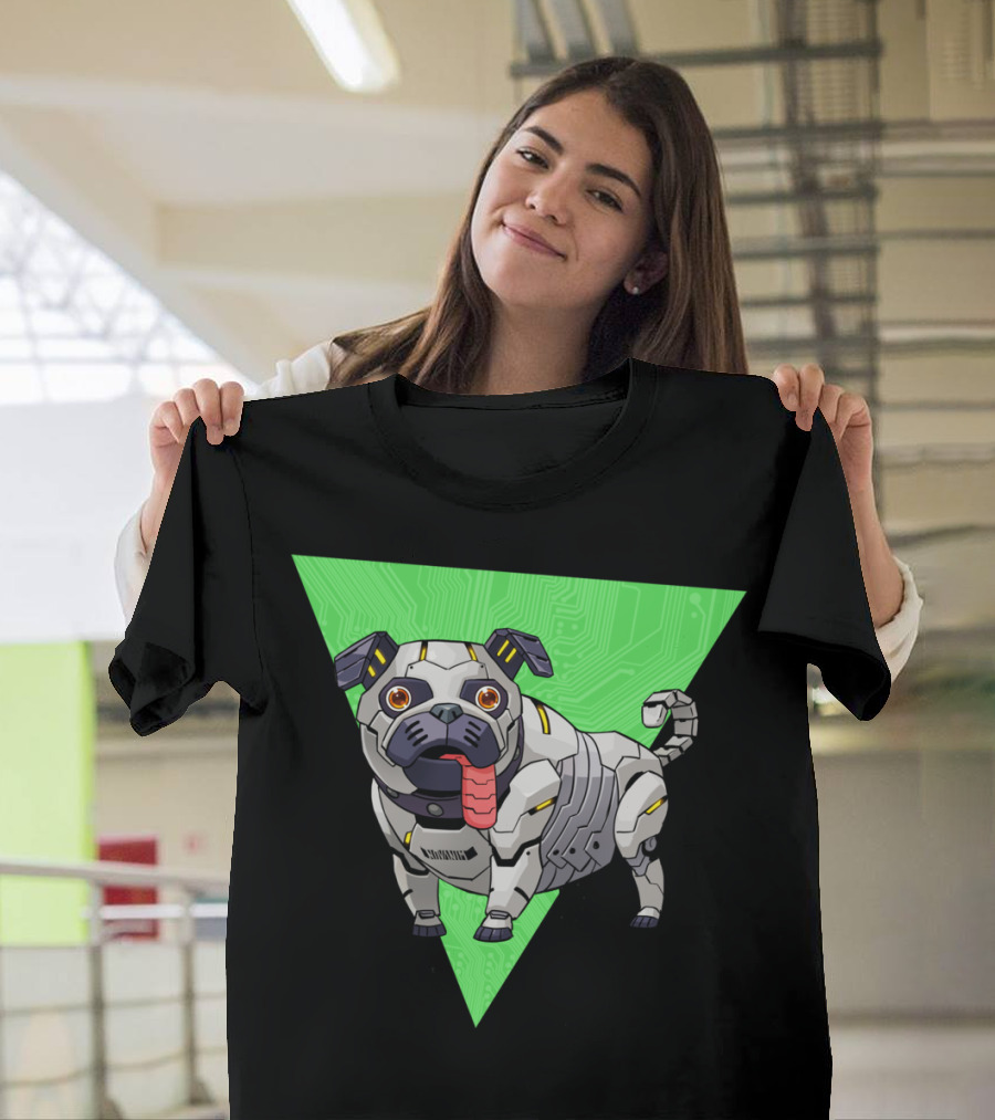 Robo Dog Pug Circuit Triangle Cybernetic Fusion T-Shirt