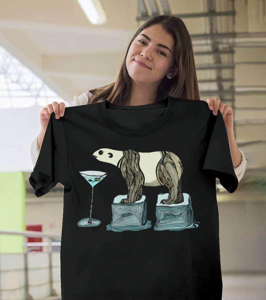 Shaken Not Stirred Polar Bear on Melting Ice with Martini T-Shirt