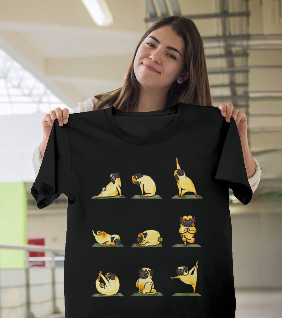 Pug Yoga Watercolor Poses Collection T-Shirt