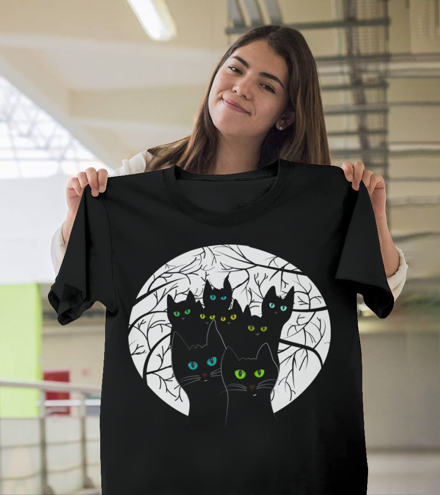 Cats Gathered in Circle of Branches with Colorful Eyes T-Shirt