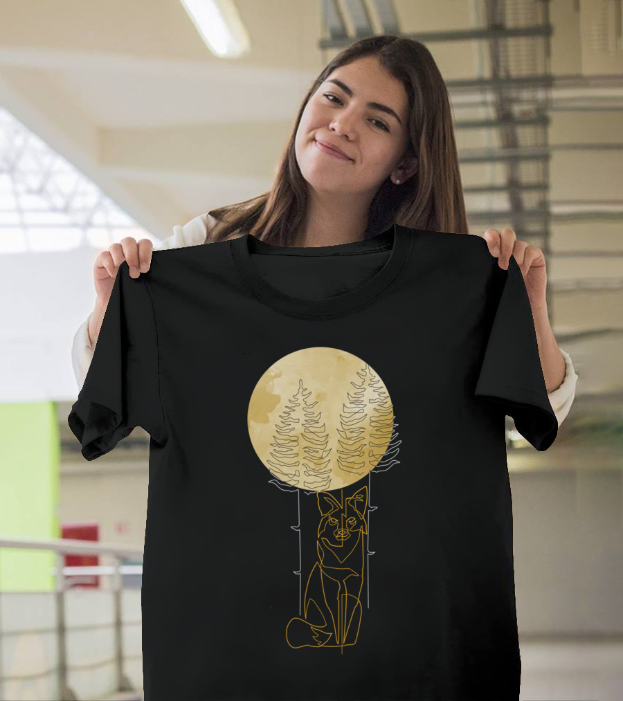 The Deep Fox Under Full Moon and Tall Trees T-Shirt