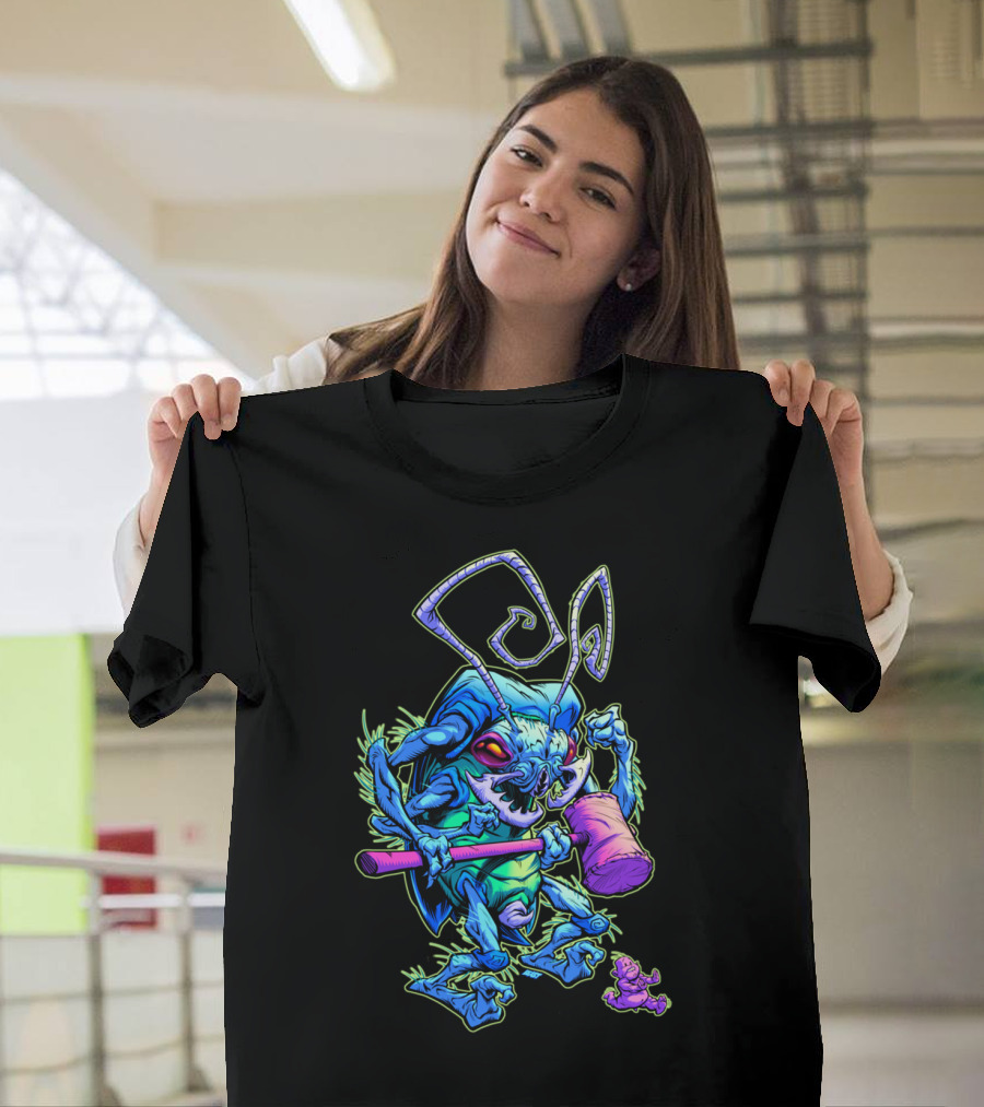 HAMMERBUG Neon Alien Insect Wielding Mallet with Tiny Creature T-Shirt