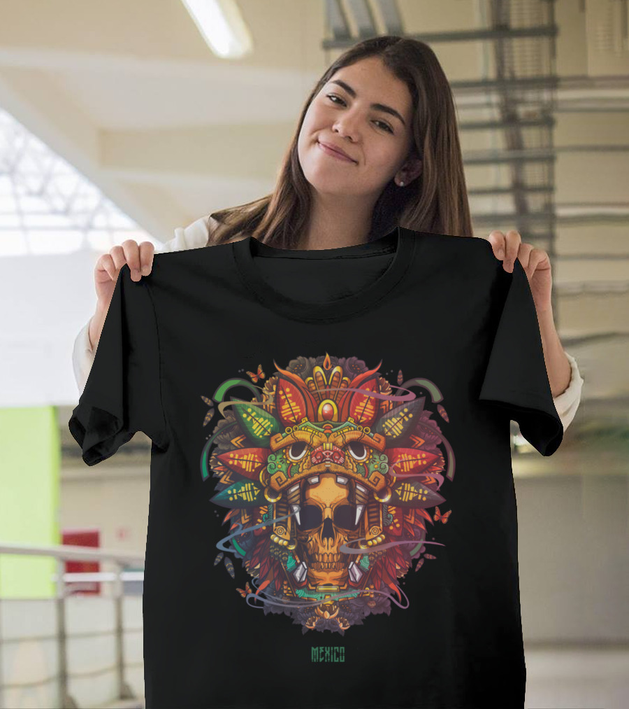 Mexico Skull Colorful Headdress T-Shirt