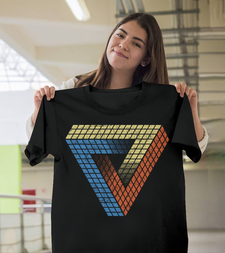 Penrose Puzzle Impossible Triangle Retro Blocks T-Shirt