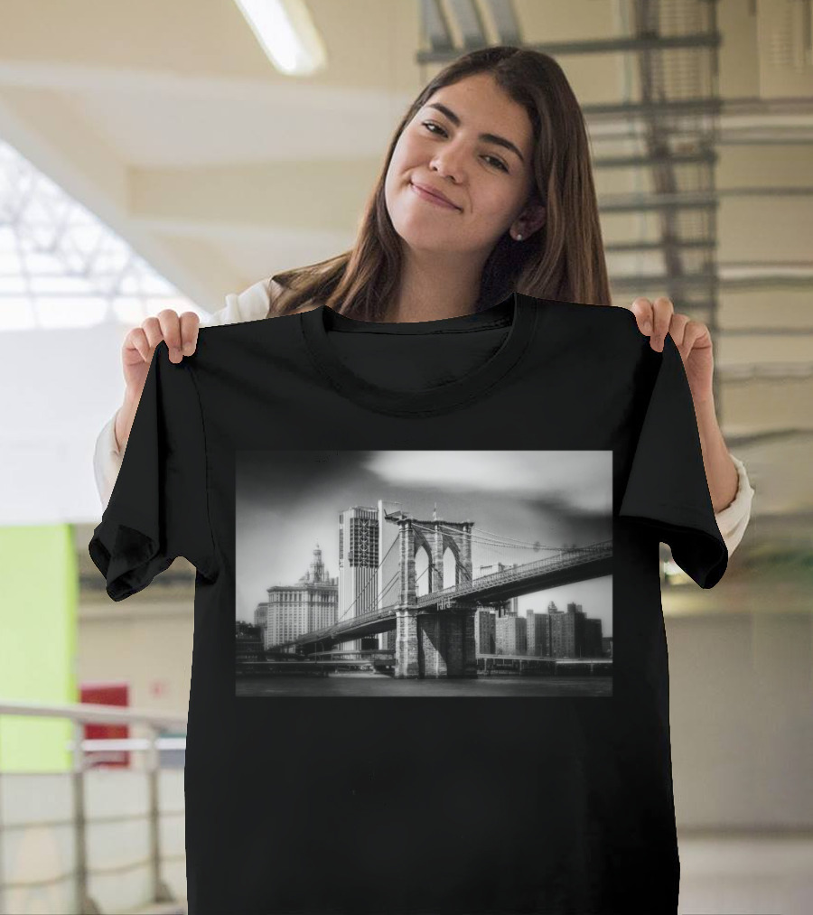 Brooklyn Bridge Black and White Photography Urban Skyline Classic Cityscape T-Shirt