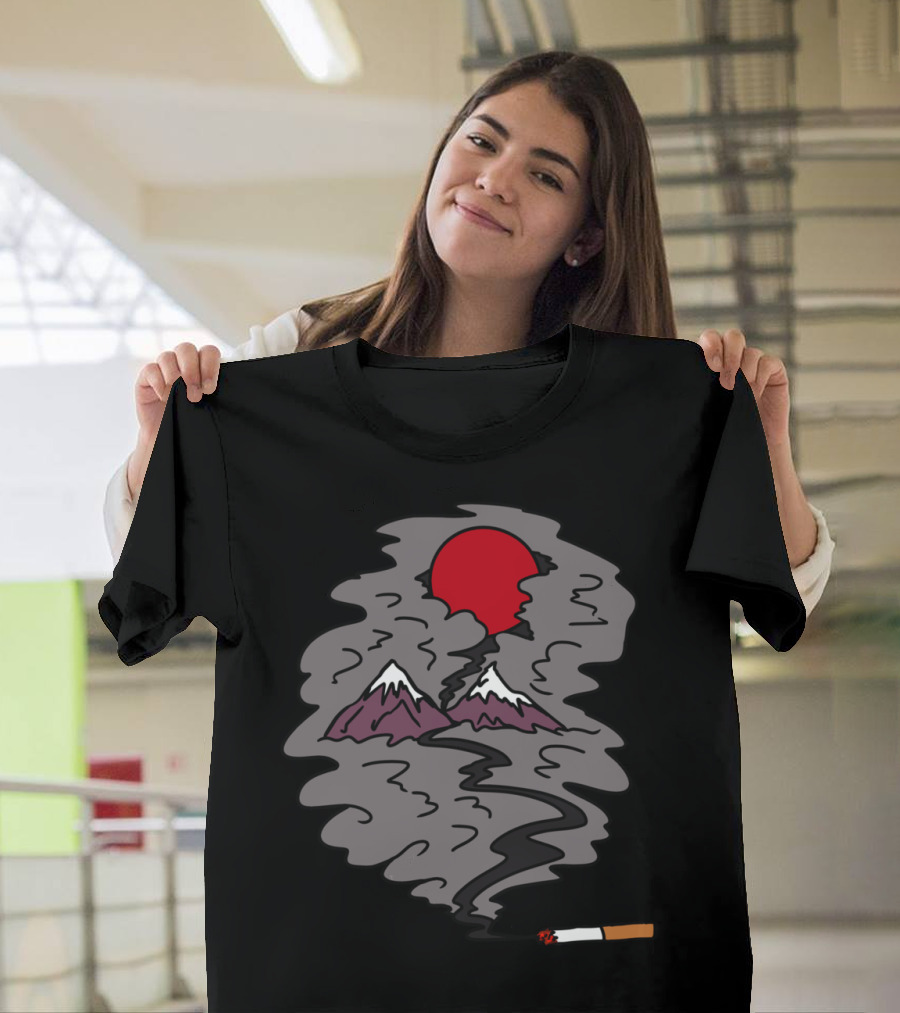 Smokey Japan Red Sun Smoky Mount Fuji Cigarette Smoke T-Shirt