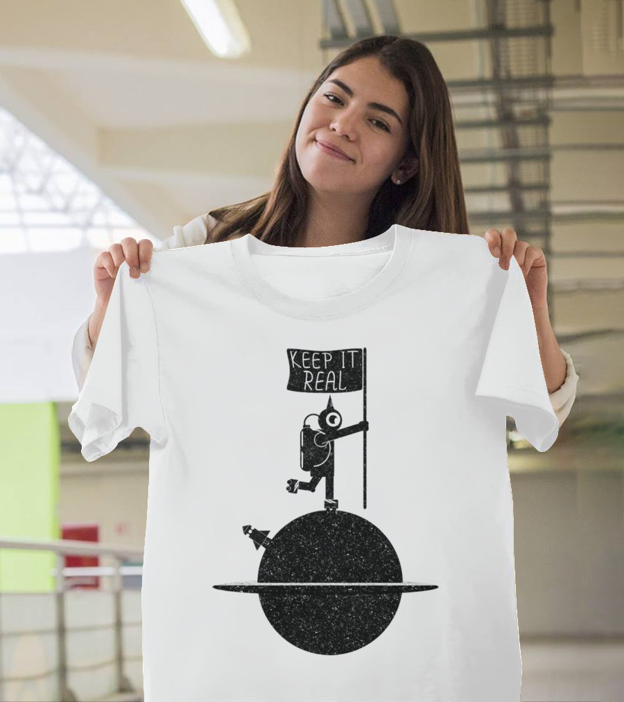 Astronaut Keep It Real Flag on Saturn Planet T-Shirt