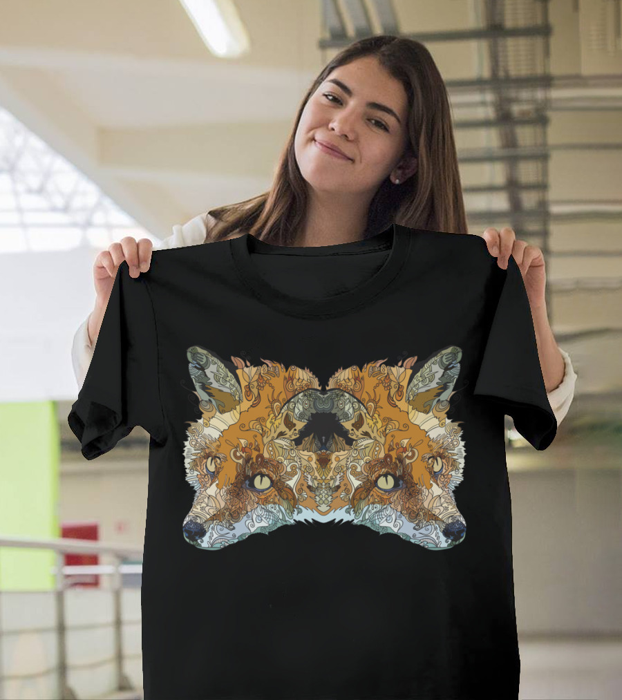 Brother Fox Dreams Of Gardens Detailed Ornate Forest Symmetry T-Shirt