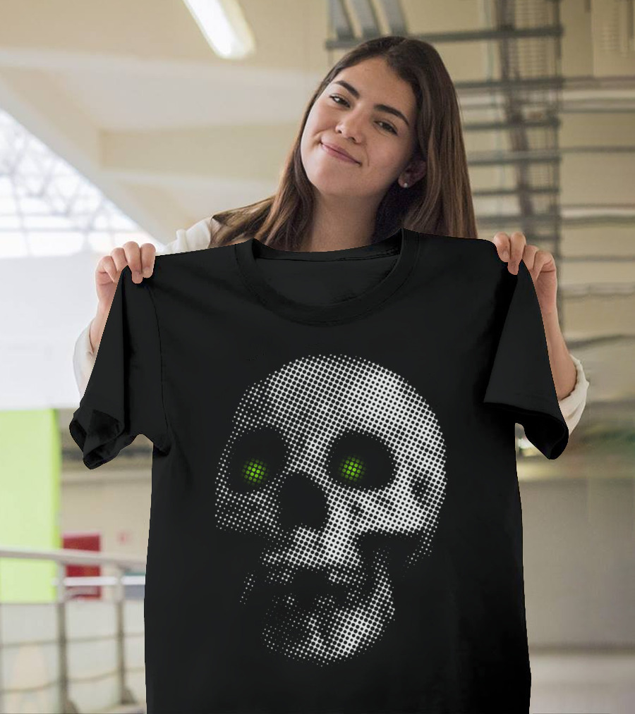 Giant Halloween Skull with Green Eyes and Dot T-Shirt