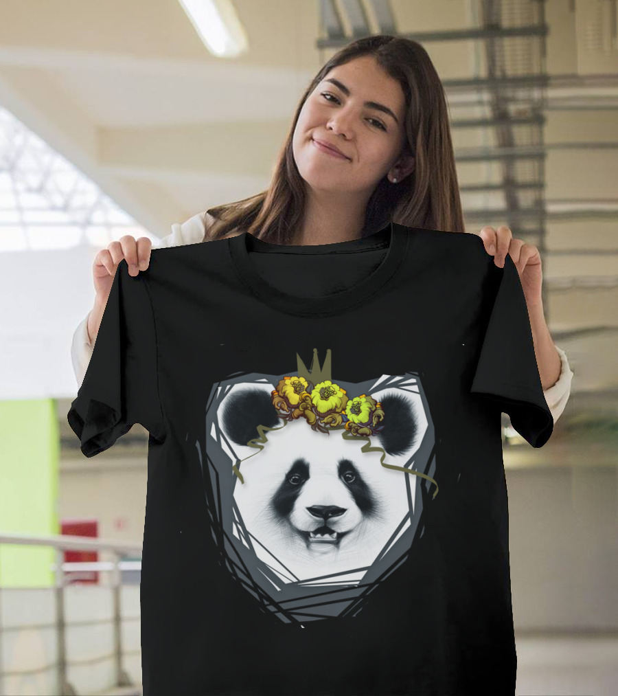 Giant Panda With Floral Crown and Geometric Frame T-Shirt