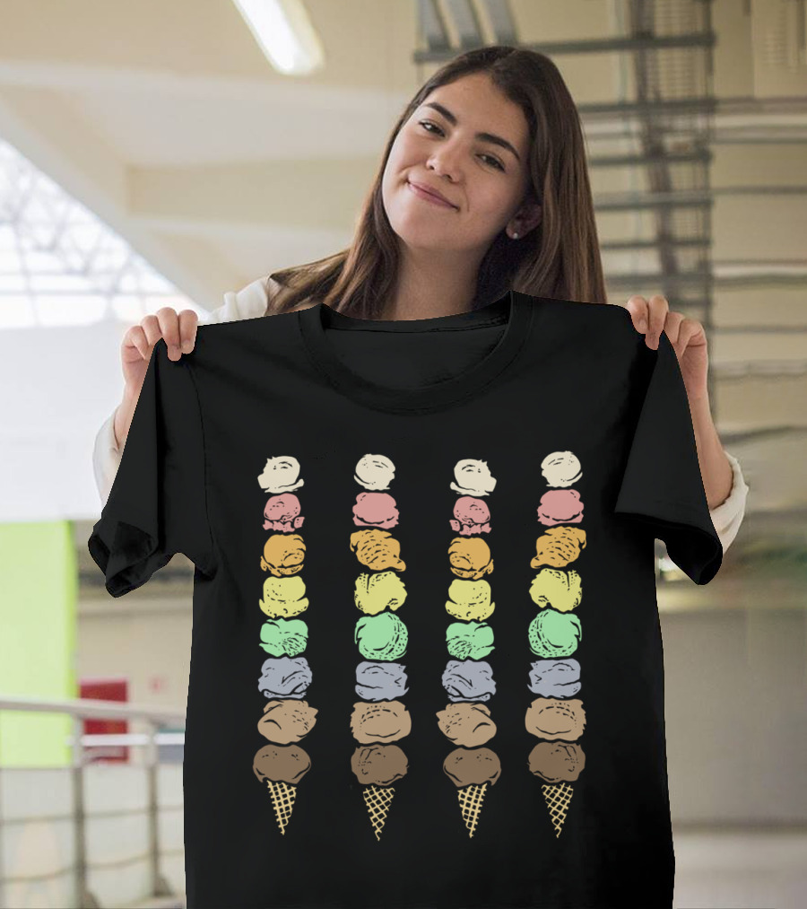 Giant Rainbow Ice Cream Cones Stacked in Pastel Scoops T-Shirt