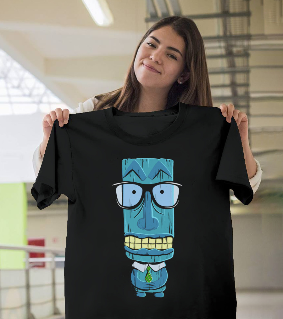 Giki Tiki Little Nerdy Blue Statue with Glasses and Tie T-Shirt