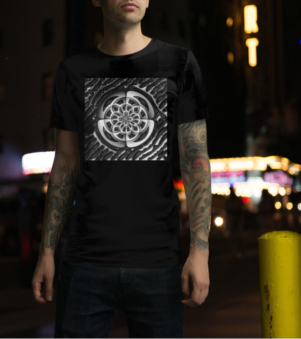 Metal Object Geometric Black And White Pattern Mandala T-Shirt