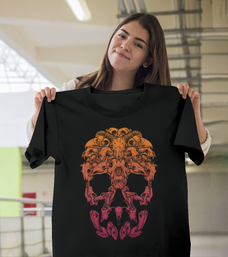 Metazoa Animal Skull Collage with Gradient Color T-Shirt