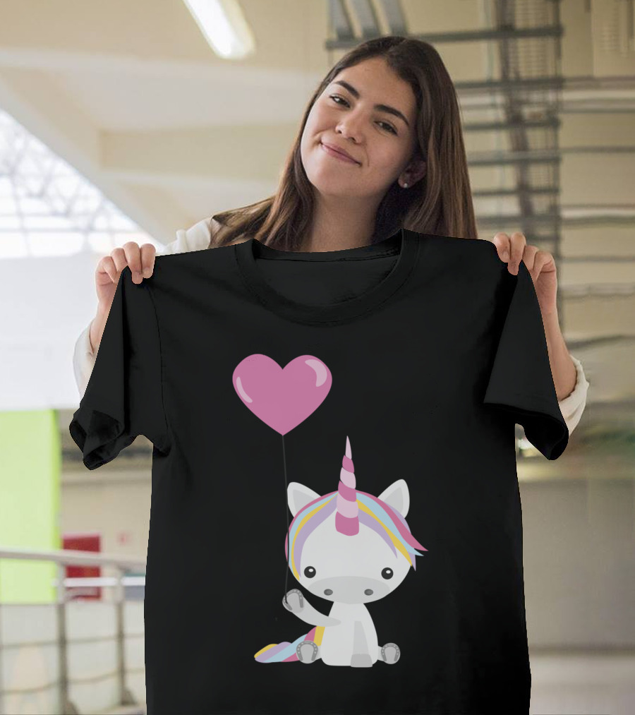 Unicorn Holding Heart Balloon T-Shirt