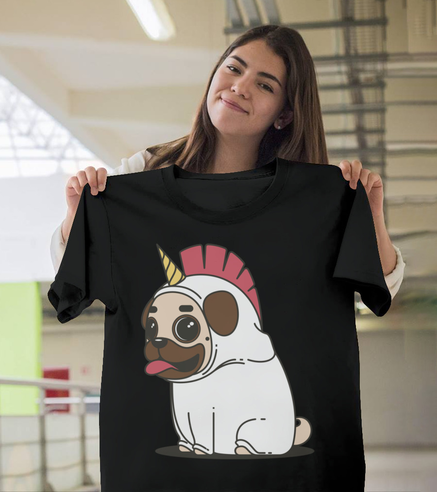Unicorn Pug Dog Costume with Horn and Mane T-Shirt