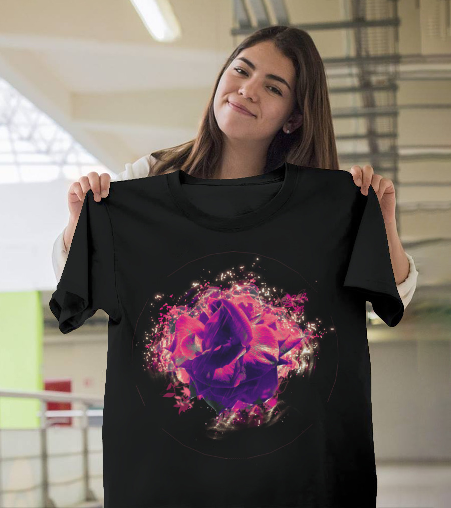 Magic Garden Rose Sparkling Neon Blossom T-Shirt