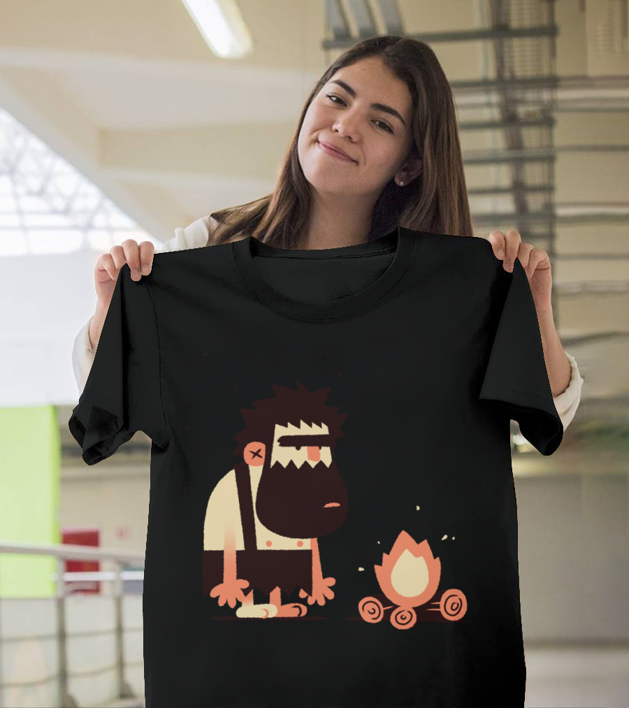 Caveman Cartoon with Campfire T-Shirt