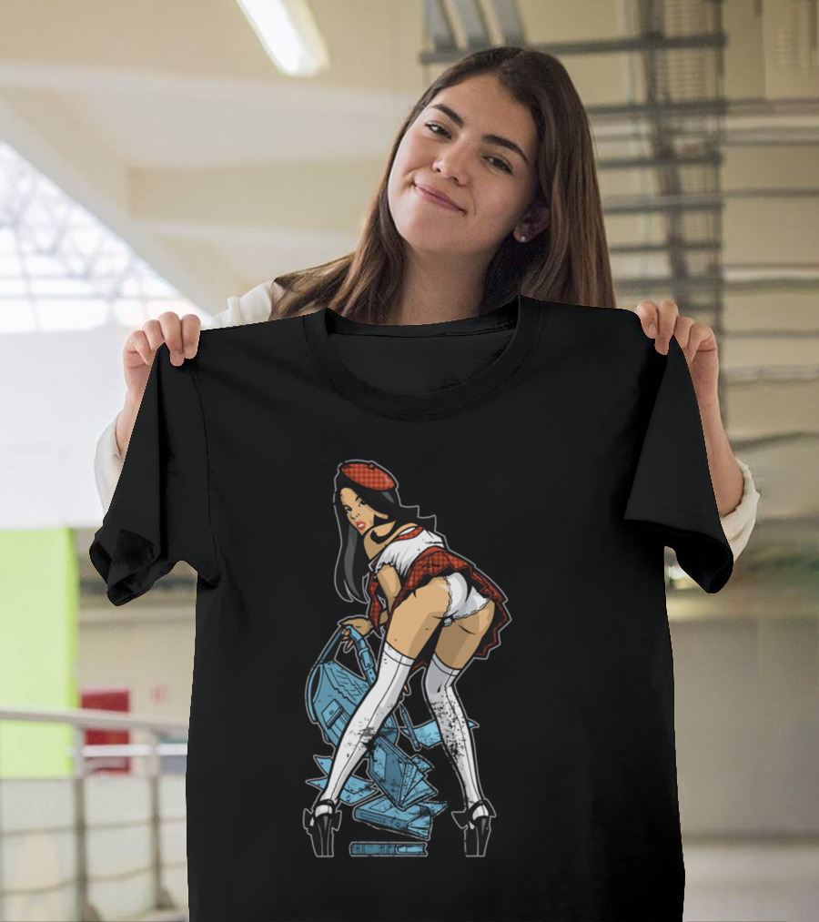 Unlucky Robman Pin-Up Style with Red Plaid Beret and Schoolgirl T-Shirt