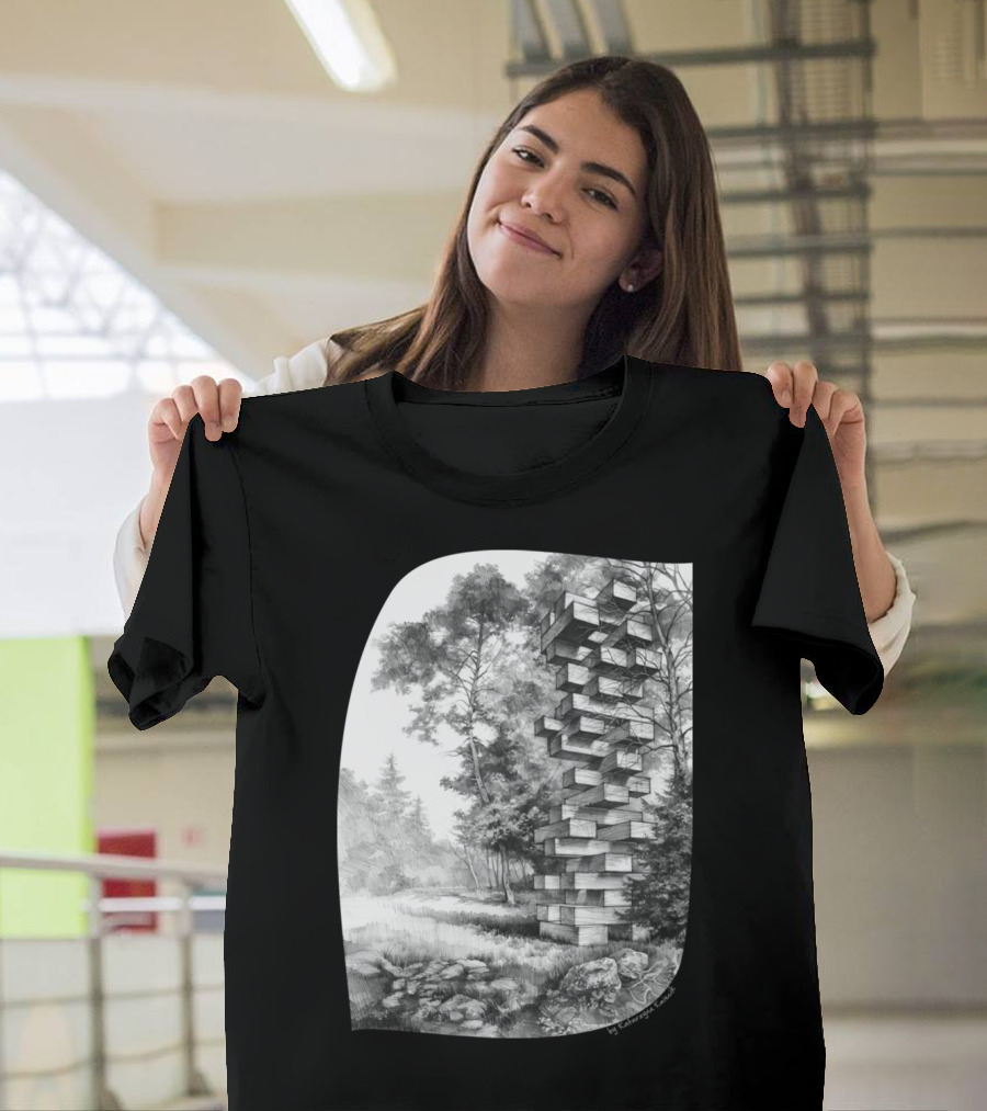 Jenga Tower in Woodland Sketch by Midwest Goods T-Shirt