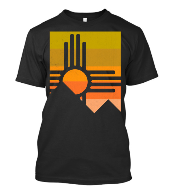 Zia Sun Symbol With Mountain And Sunset Stripes T-Shirt